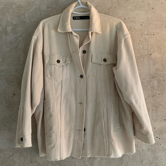 Zara Oversized Boyfriend Corduroy Jacket, Beige, Size S - Picture 1 of 5